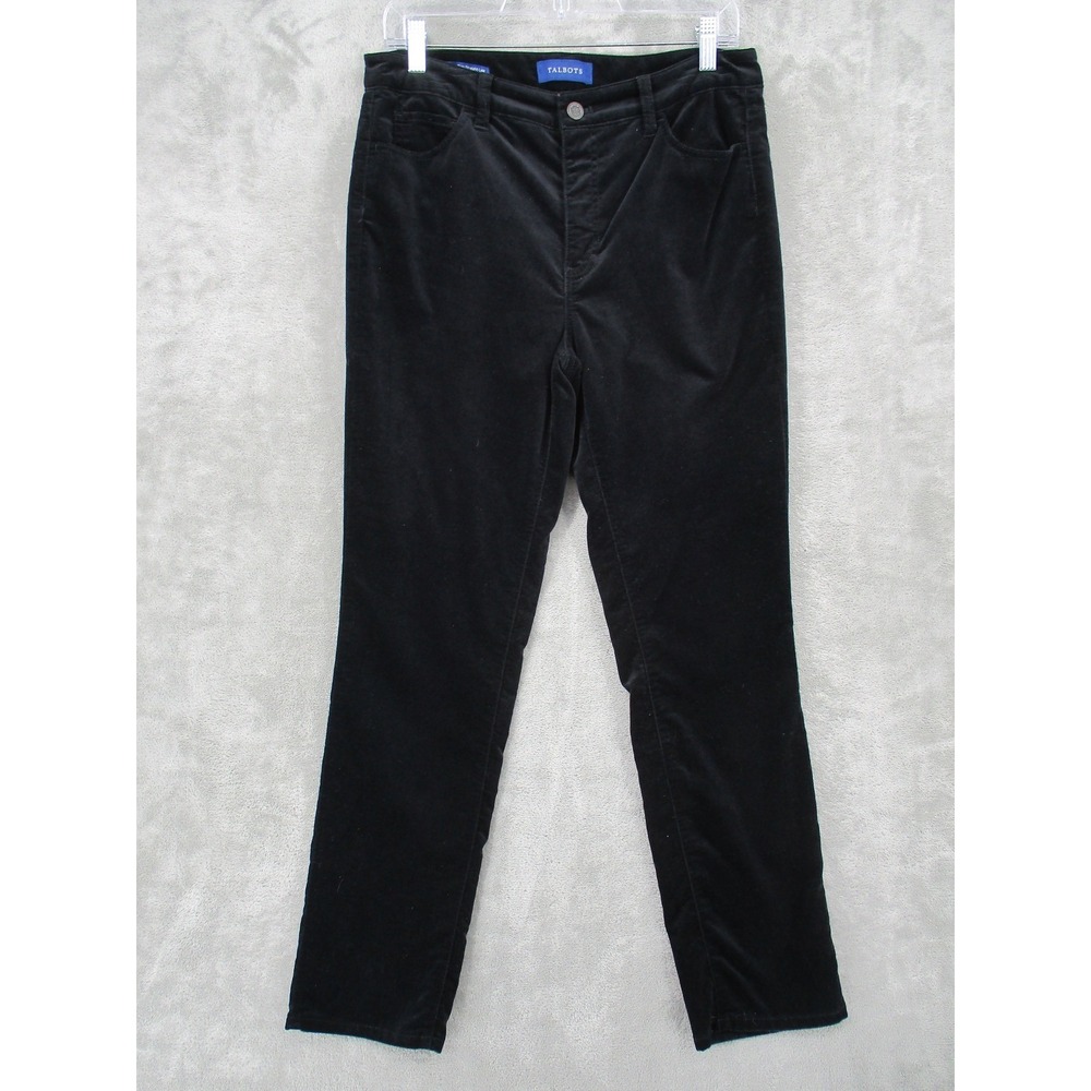 Talbots Pants 8 Velvet High Rise Straight Leg Pockets Stretch Casual‎ Black Zip